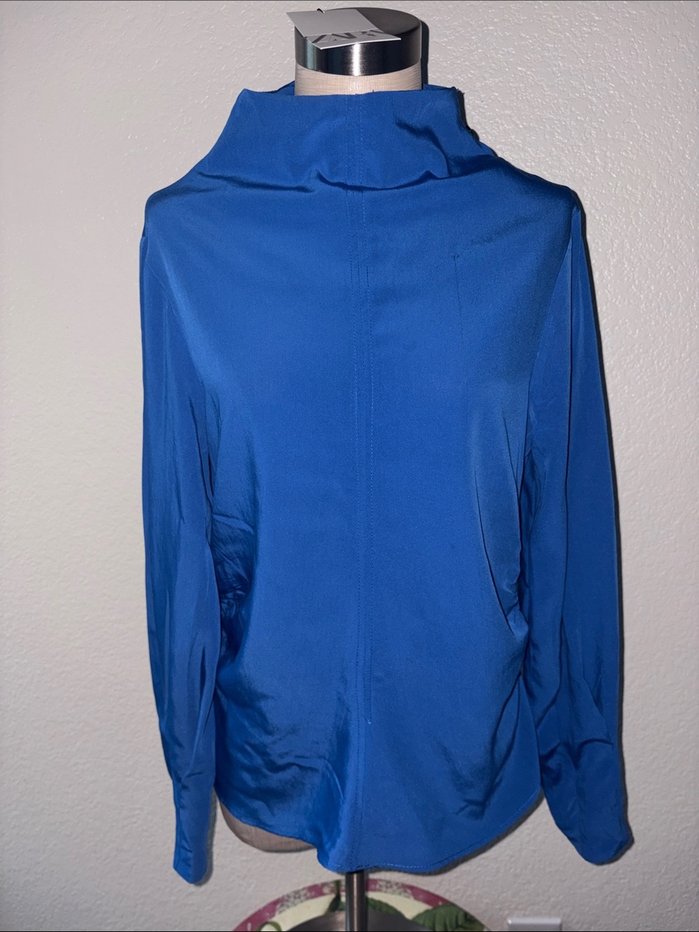 Zara Royal Blue Long Sleeve Mock Neck Blouse